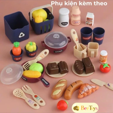 Đồ chơi nhà bếp Bee Toys cho bé, phun khói, nấu ăn thật, cao 43cm, bộ đầu bếp
