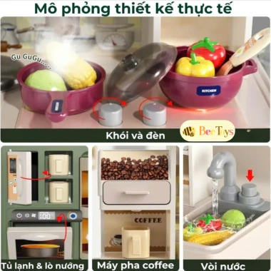Đồ chơi nhà bếp Bee Toys cho bé, phun khói, nấu ăn thật, cao 43cm, bộ đầu bếp
