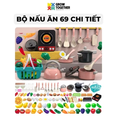 Đồ chơi nhà bếp cho bé bộ nấu ăn 69 chi tiết pin, nhựa ABS, an toàn, bé trai và bé gái - Giá 159.120 VND