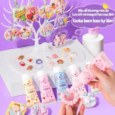 Đồ chơi trẻ em tự làm: Bộ kem keo dán thẻ Goo, hộp ba lớp màu tím, 71.000₫