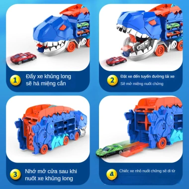Đồ chơi xe khủng long nuốt ô tô, biến hình cầu trượt cho bé trai, giá ưu đãi 134.211₫ 5