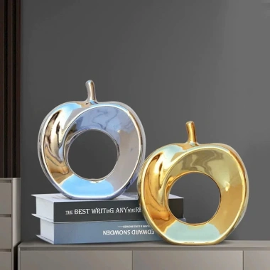 Đồ decor tủ kệ hình quả táo sứ cao cấp màu vàng bạc - Giá ưu đãi 139k