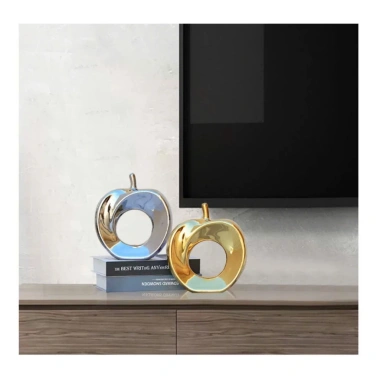 Đồ decor tủ kệ hình quả táo sứ cao cấp màu vàng bạc - Giá ưu đãi 139k