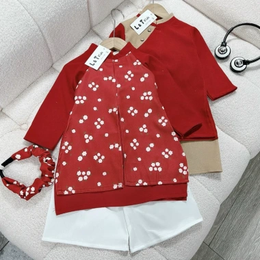 Đồ đôi mẹ và bé gái áo dài cách tân sét nhung 2 tà xinh xắn, duyên dáng kèm quần và bờm - Giảm giá hấp dẫn