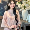 Đồ lam đi chùa cổ tàu tơ 3D hai lớp Pháp - Phong cách tay lỡ, giá 301.000₫