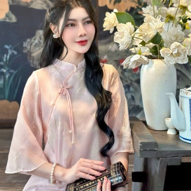 Đồ lam đi chùa cổ tàu tơ 3D hai lớp Pháp - Phong cách tay lỡ, giá 301.000₫