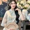Đồ lam đi chùa cổ tàu tơ 3D hai lớp Pháp - Phong cách tay lỡ, giá 301.000₫ 4
