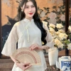 Đồ lam đi chùa cổ tàu tơ 3D hai lớp Pháp - Phong cách tay lỡ, giá 301.000₫ 7