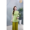 Đồ lam đi chùa nữ áo voan 2 lớp tay phồng, cổ tròn, nút ngọc + quần lụa - giảm giá 199k 2
