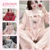 Đồ ngủ nữ JUSOKA Pijama DU38 chất liệu đũi vân mây, cổ sen viền beo đính nơ, siêu mềm mịn, thoải mái - chỉ 169k