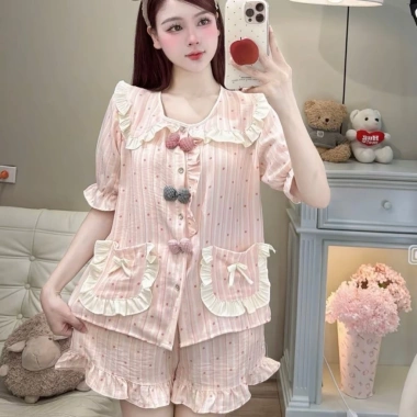 Đồ ngủ nữ JUSOKA Pijama DU38 chất liệu đũi vân mây, cổ sen viền beo đính nơ, siêu mềm mịn, thoải mái - chỉ 169k 10