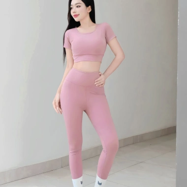 Đồ Tập Gym Nữ Co Giãn 4 Chiều - Áo Cộc Tay và Quần Dài Yoga Erobic Thấm Hút Tốt, Giá Ưu Đãi 69k 7