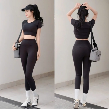 Đồ Tập Gym Nữ Co Giãn 4 Chiều - Áo Cộc Tay và Quần Dài Yoga Erobic Thấm Hút Tốt, Giá Ưu Đãi 69k 10