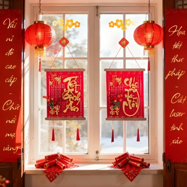 Đồ trang trí phòng khách đón Năm Mới vải không dệt - Lễ hội vui tươi, đẹp mắt, giá 49.000₫