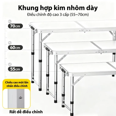 DODO Bàn gấp viền nhôm đa năng, gọn nhẹ dễ xếp cho sân vườn, ban công, picnic
