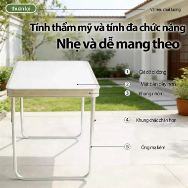 DODO Bàn gấp viền nhôm đa năng, gọn nhẹ dễ xếp cho sân vườn, ban công, picnic 8 DODO Bàn gấp viền nhôm đa năng, gọn nhẹ dễ xếp cho sân vườn, ban công, picnic 8