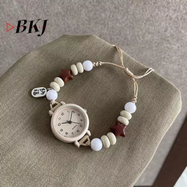 Đồng hồ đeo tay nữ thiết kế dệt dân tộc cổ điển, thạch anh đính cườm dễ thương – chỉ 55.330₫