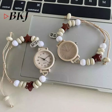 Đồng hồ đeo tay nữ thiết kế dệt dân tộc cổ điển, thạch anh đính cườm dễ thương – chỉ 55.330₫
