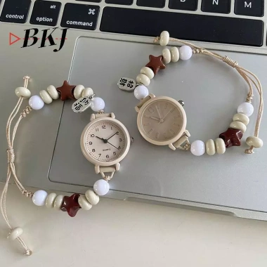 Đồng hồ đeo tay nữ thiết kế dệt dân tộc cổ điển, thạch anh đính cườm dễ thương – chỉ 55.330₫