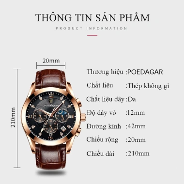 Đồng Hồ Nam Dây Da Cao Cấp POEDAGAR 2.871 Máy Nhật - 2.024 Giá 239.000 VND