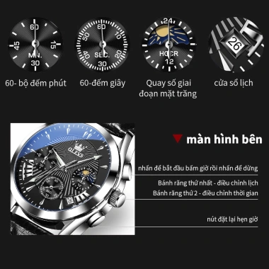 Đồng hồ nam OLEVS 2.876 chính hãng - Dây da bò, chống thấm nước sâu, phát sáng, giá 440.100 VND