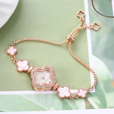 Đồng Hồ Nữ Cỏ Bốn Lá Đính Kim Cương Mặt Nhỏ Dây Rút Điều Chỉnh - Giá 130.000 Giảm Từ 169.000