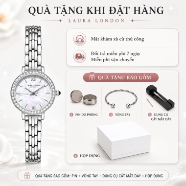 Đồng Hồ Nữ Dây Thép Laura Viền Đá Hàn Quốc Sáng Da - Tặng Cắt Mắt Dây DL 3.841