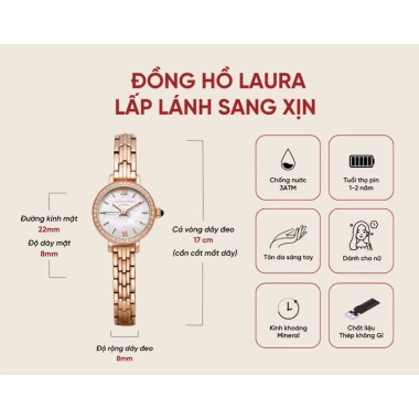 Đồng Hồ Nữ Laura Rose Đính Đá Hàn Quốc Sang Trọng - Giá 165k giảm từ 198k - Sáng Da
