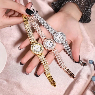 Đồng hồ nữ thanh lịch mặt La Mã, đá CZ, vòng tay thép không gỉ, thạch anh - 58.300₫ 4