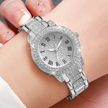 Đồng hồ nữ thanh lịch Sleek 5 bộ mặt tròn thạch anh kim cương giả zircon, giá ưu đãi 74.800 đồng
