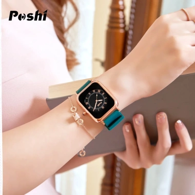 Đồng Hồ Thạch Anh Poshi Chính Hãng Silicon Chống Thấm Nước, Thiết Kế Đơn Giản Thời Trang Nữ