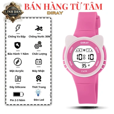 Đồng Hồ Trẻ Em Tai Mèo DIRAY 2.206L - Điện Tử, Chống Nước 30M, Dành Cho Bé Mẫu Giáo Cấp 1