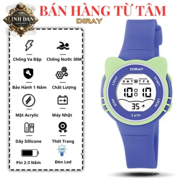 Đồng Hồ Trẻ Em Tai Mèo DIRAY 2.206L - Điện Tử, Chống Nước 30M, Dành Cho Bé Mẫu Giáo Cấp 1