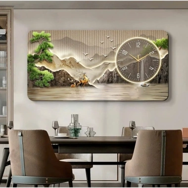 Đồng hồ treo tường kim trôi Hươu Tuần Lộc Trang trí phòng khách ngủ quà tặng 250k