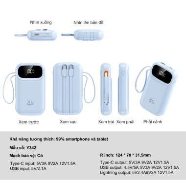 Dosen PD22.5W Power Bank 10.000mAh/25.000mAh, Dây Đôi, Màn Hình LED Tích Hợp - Giá 389.800 VND 2