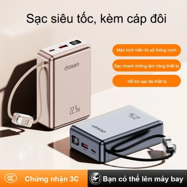 Dosen sạc dự phòng PD 22.5W 10.000-20.000mAh dây đôi, màn hình LED tích hợp - Đầy năng lượng mọi nơi