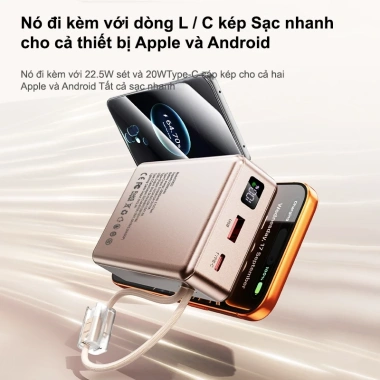 Dosen sạc dự phòng PD 22.5W 10.000-20.000mAh dây đôi, màn hình LED tích hợp - Đầy năng lượng mọi nơi