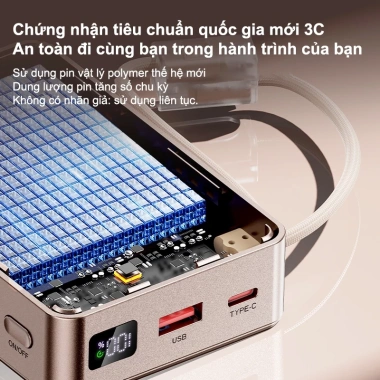 Dosen sạc dự phòng PD 22.5W 10.000-20.000mAh dây đôi, màn hình LED tích hợp - Đầy năng lượng mọi nơi