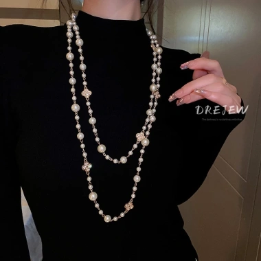 DREJEW Dây Chuyền Dáng Dài Mặt Hoa Ngọc Trai - Hàn Quốc, Vòng Cổ Nữ Giá 120k