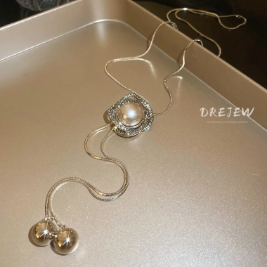DREJEW Vòng cổ tua rua điều chỉnh, kim cương, ngọc trai - Dây chuyền áo len Hàn Quốc