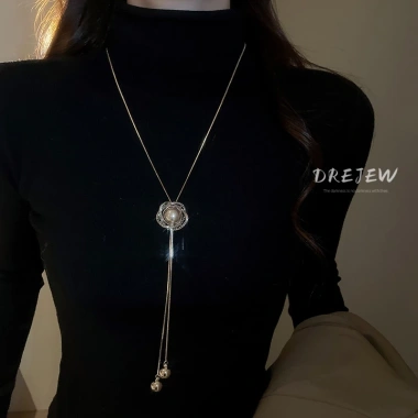 DREJEW Vòng cổ tua rua điều chỉnh, kim cương, ngọc trai - Dây chuyền áo len Hàn Quốc
