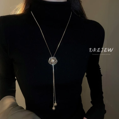 DREJEW Vòng cổ tua rua điều chỉnh, kim cương, ngọc trai - Dây chuyền áo len Hàn Quốc