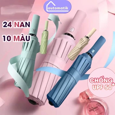 Dù Che Mưa Nắng Tự Động Mini 24 Nan Gấp Gọn, 2 Người Ngoài Trời, Chống Lật, Cản 99% UV - 108.400 VND