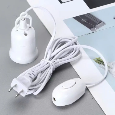 Đui chuôi đèn E27 có công tắc treo, dây 5m, móc treo đuôi xoáy 27mm - Giá 29.000