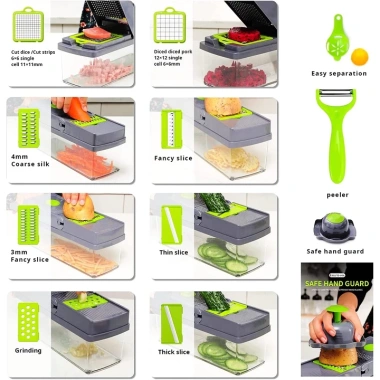Dụng cụ cắt rau củ quả đa năng, hộp tích hợp nắp, dao gọt, bào, nạo, hạt lựu - Giá ưu đãi 166.220 VND