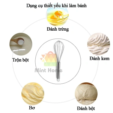Dụng cụ đánh trứng cầm tay inox, phới lồng tròn mạnh, khuấy bột và đánh kem chỉ 19.900 VNĐ