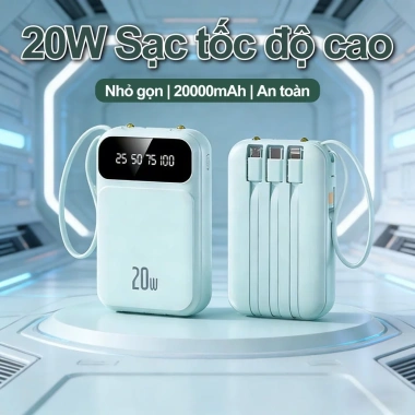 Dung lượng 20.000mAh, 4 cáp dữ liệu tháo rời, sạc nhanh 20W, đèn LED tích hợp, tương thích mọi thiết bị - 249.999 VND 6
