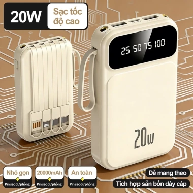 Dung lượng 20.000mAh, 4 cáp dữ liệu tháo rời, sạc nhanh 20W, đèn LED tích hợp, tương thích mọi thiết bị - 249.999 VND 7
