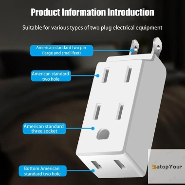 EatopYour 3 trong 1 ổ cắm tường mở rộng US 125 độ, adapter Mexico Canada du lịch - bộ chuyển đổi nguồn đa năng điện áp ổn định, cắm nhanh