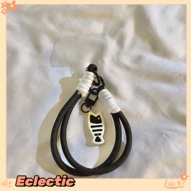Eclectic Dây Đeo Điện Thoại Bện Ngắn - Mèo Đen & Cá, Bảo Vệ Smartphone, 13.200₫